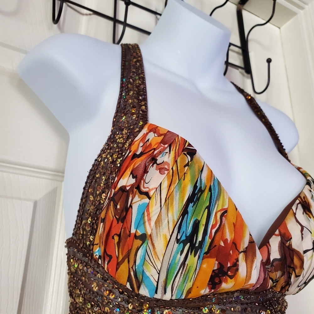 Carraz Beverly Hills Halter Embellished Gown Floral Sleeveless Sequin Medium - Picture 4 of 16